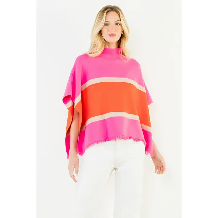 Pink Poncho with Orange Stripe