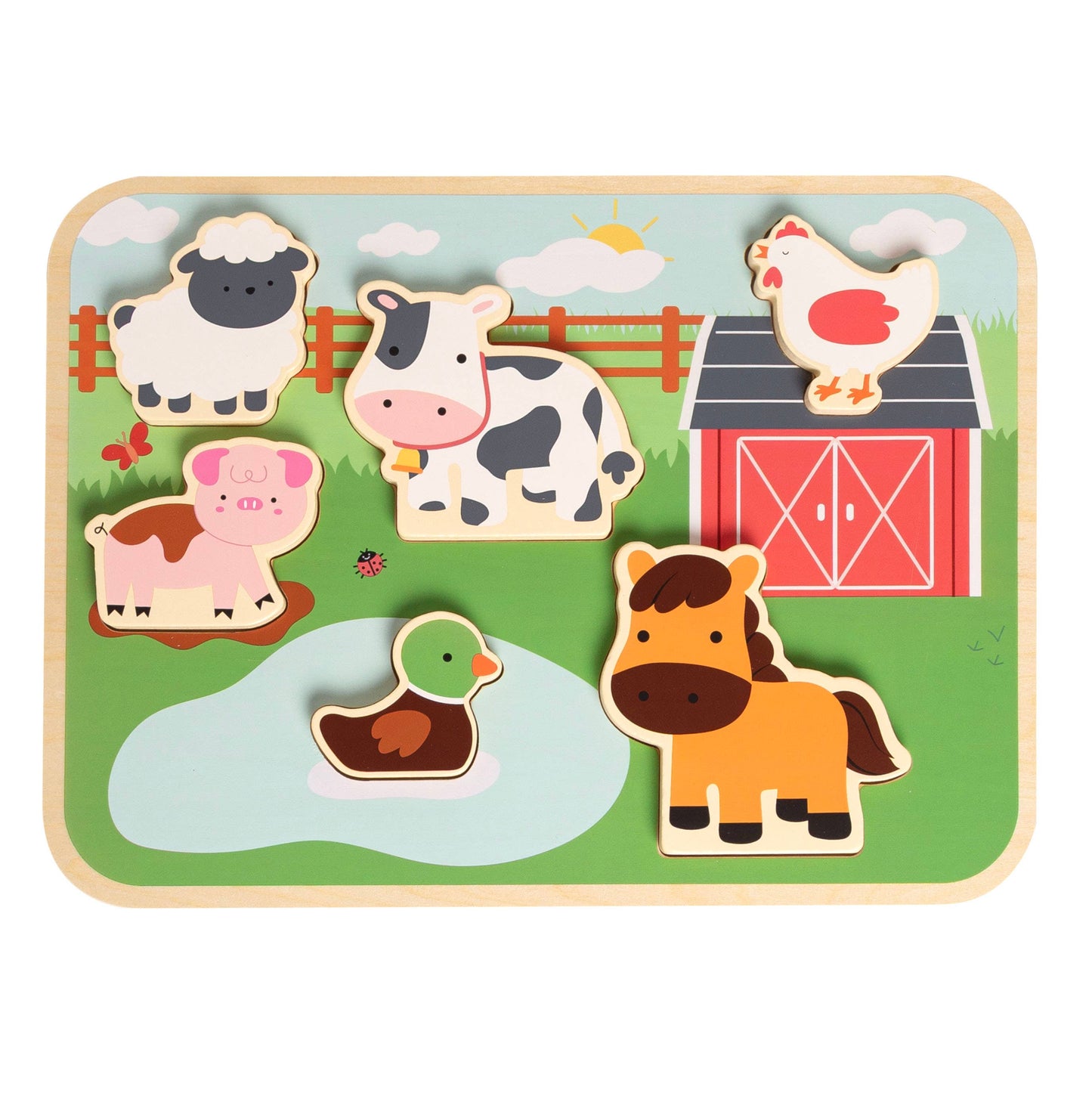 Wooden Barn Animal Puzzle, 6 piece Farm Sounds Learning Toy