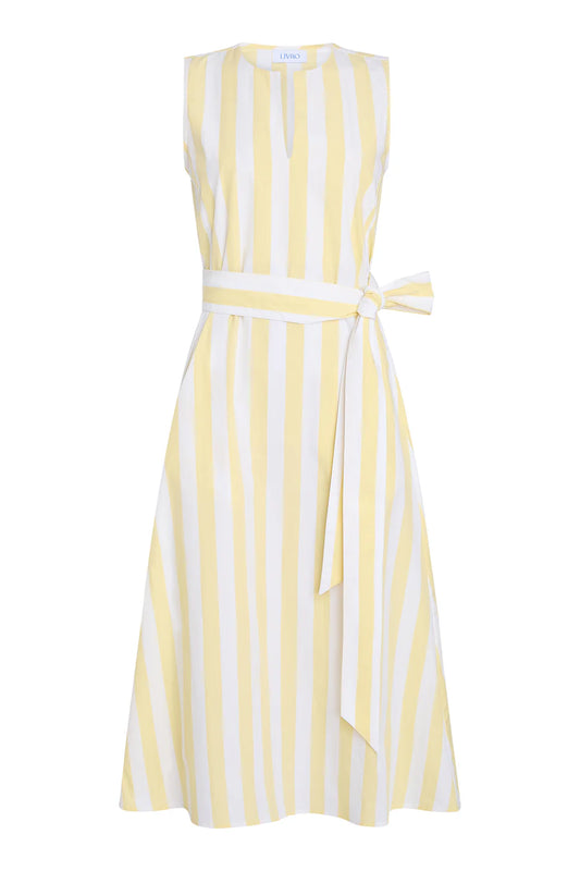 Yellow and White Cabana Stripe Sleeveless Long Dress