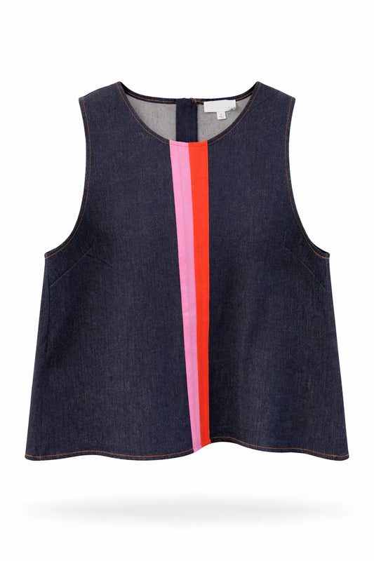 Sleeveless Denim Top with Stripe