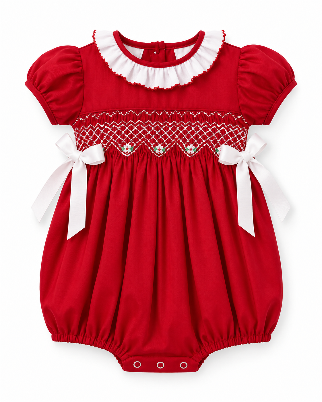 Rosie Red and White Smock Waist Bubble w/Bows
