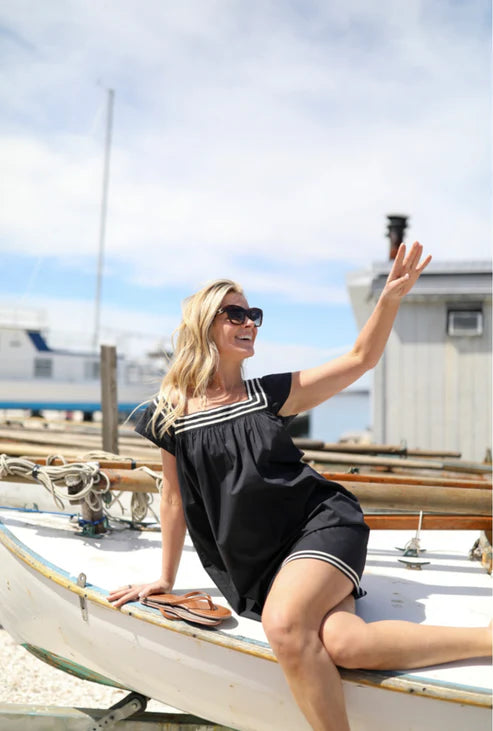 Black and Khaki Harbor Dress Square Neck