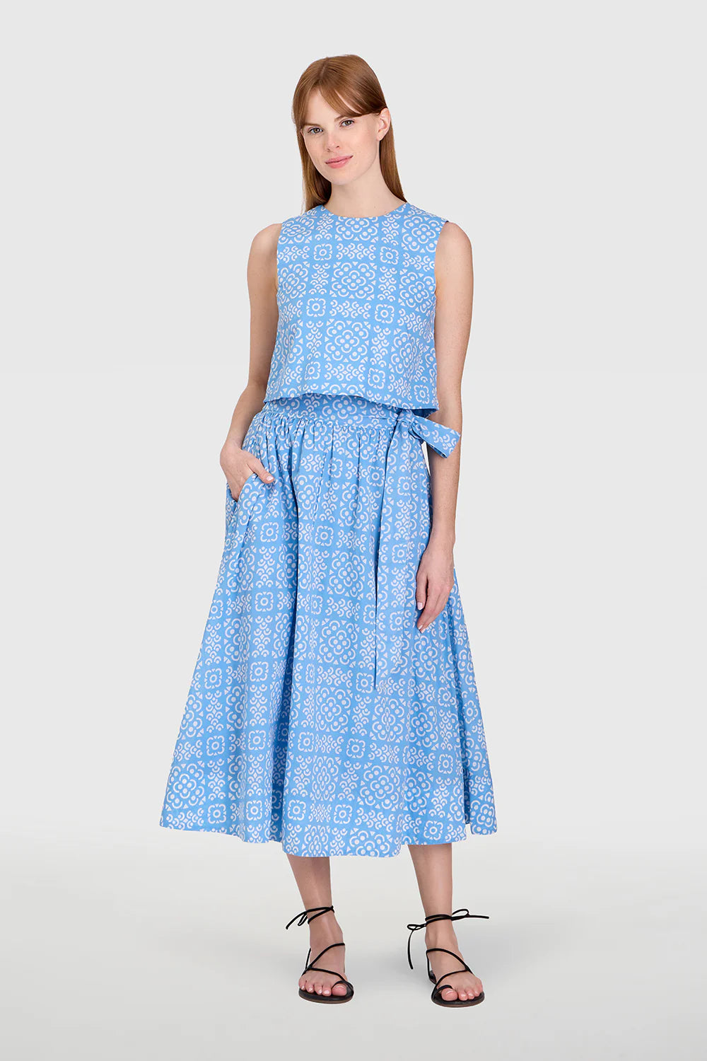 Lanai Tile Blue Sleeveless Skirt Set