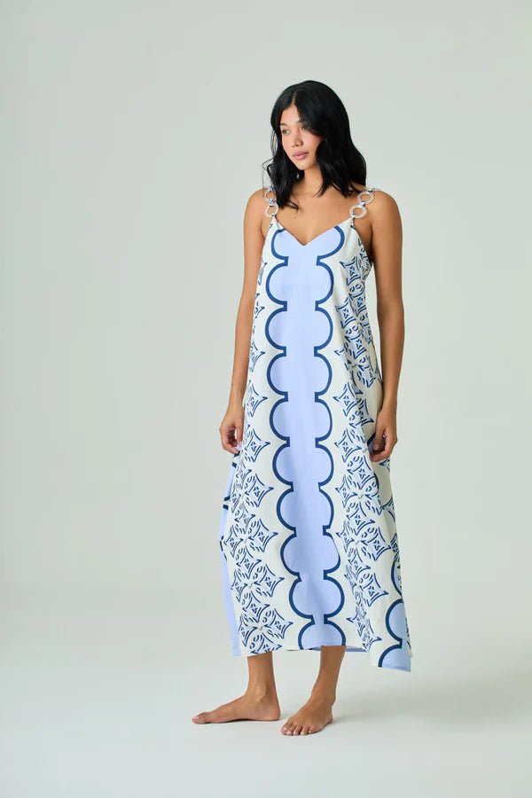 Ivory/Blue Maxi with Acrylic Straps Patricia Dress