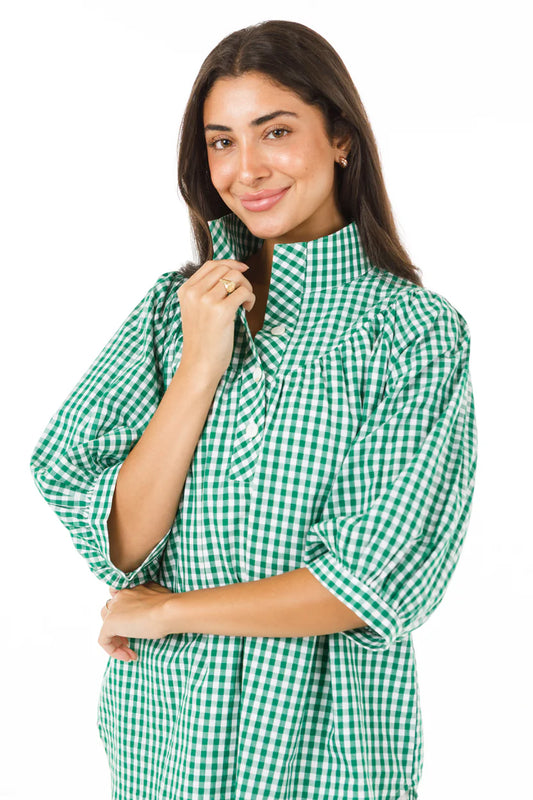 Avie Top Green and White Gingham