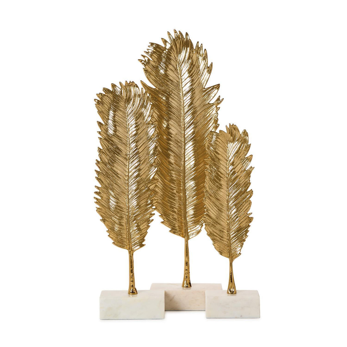 Golden Feather Leaf Sculpture on Marble Base-Large