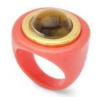 Coral Resin Ring w/Tiger's Eye