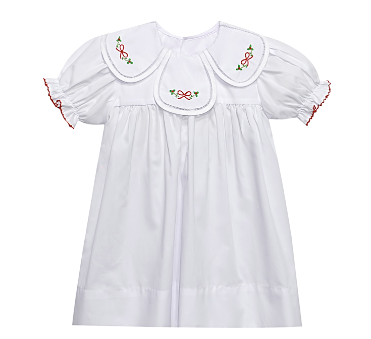 White Anna Mae Dress-Red Christmas Bow