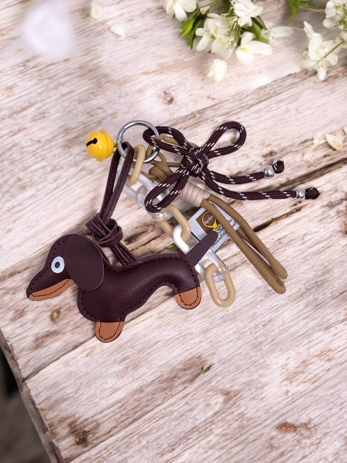 Bag charm Dog and bell Brown