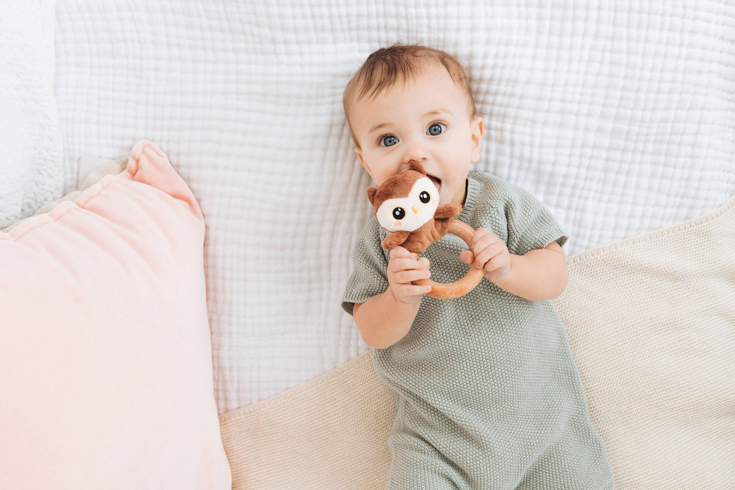 Owl Wooden & Plush Baby Teether