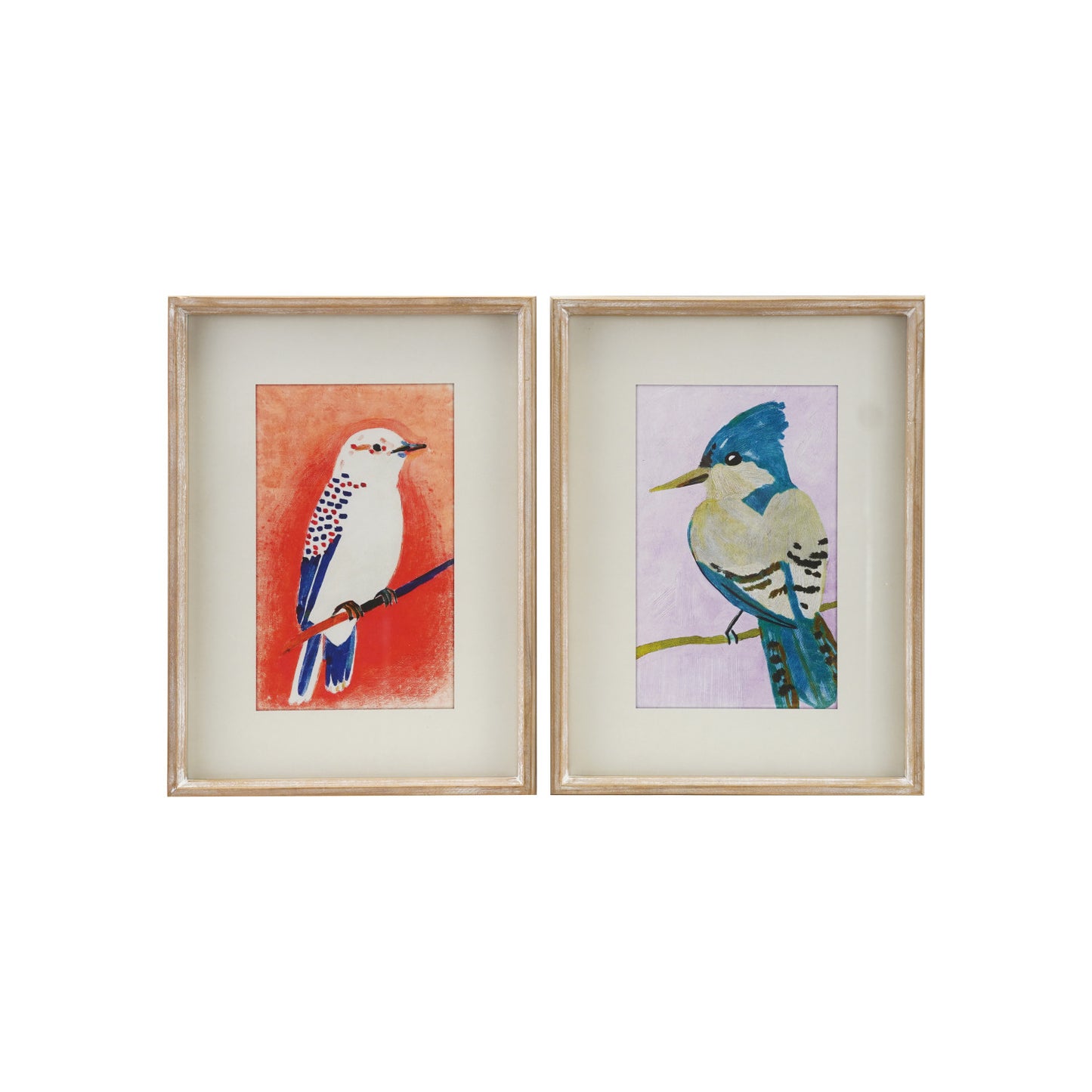 Wood Framed Glass Wall Decor with Bird, 2 Styles