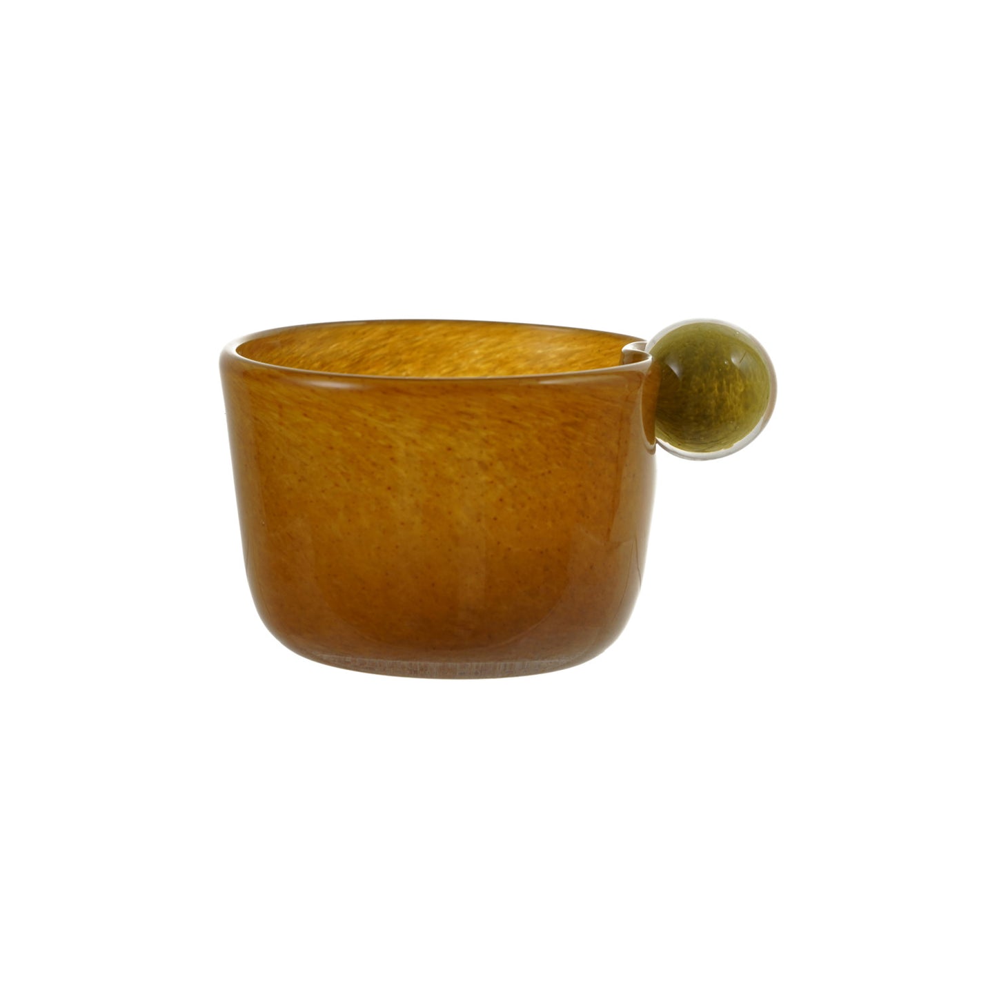 Amber Glass Bowl with Green Ball