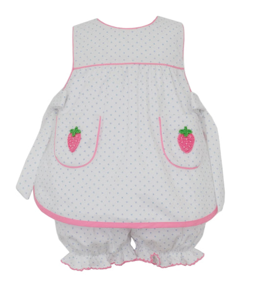 Blue Dot Knit Strawberry Bloomer Set