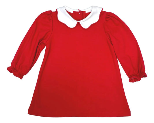Red Dress with White Scalloped Collar-Bryar Dress