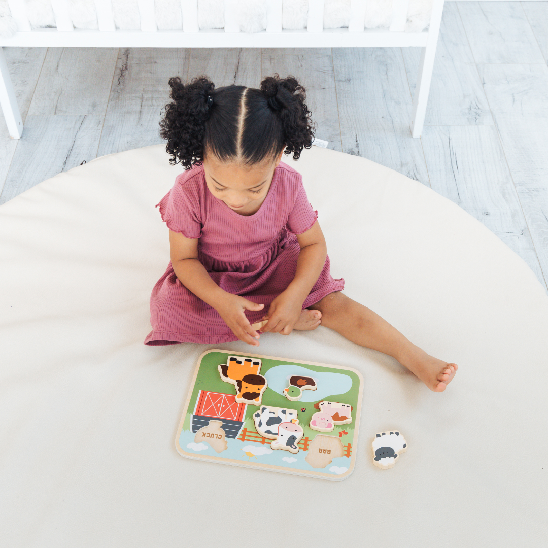 Wooden Barn Animal Puzzle, 6 piece Farm Sounds Learning Toy