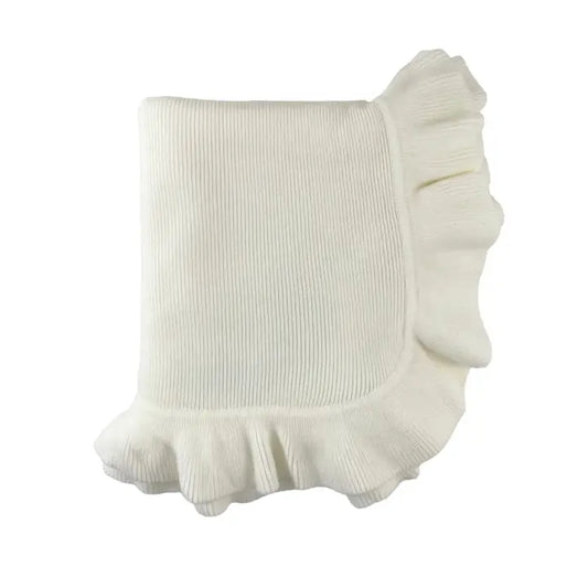 Ivory Cashmere Jersey Knit Ruffle Blanket