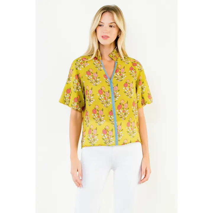 Chartreuse Fall Floral Top