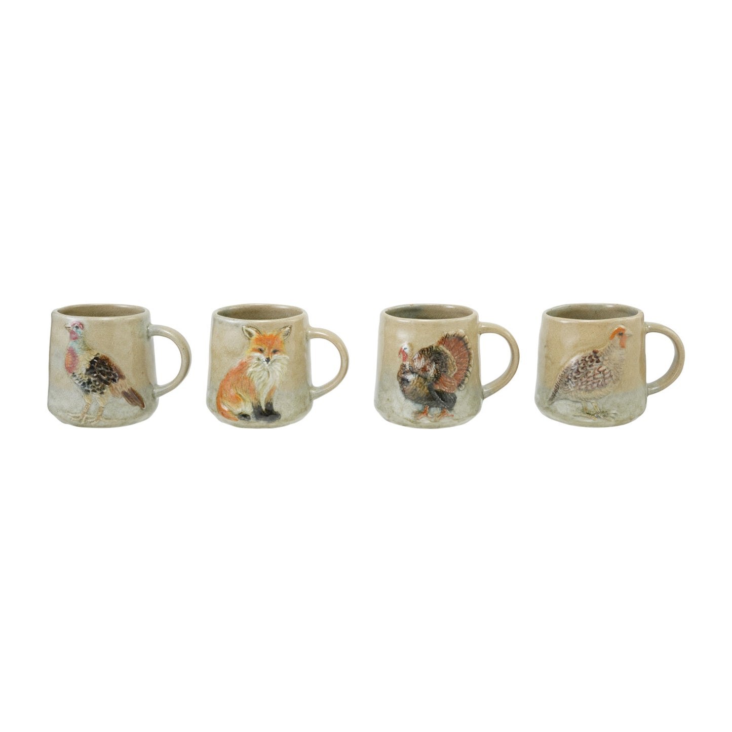 Hand-Painted Embossed Stoneware Mug with Animal, 4 Styles