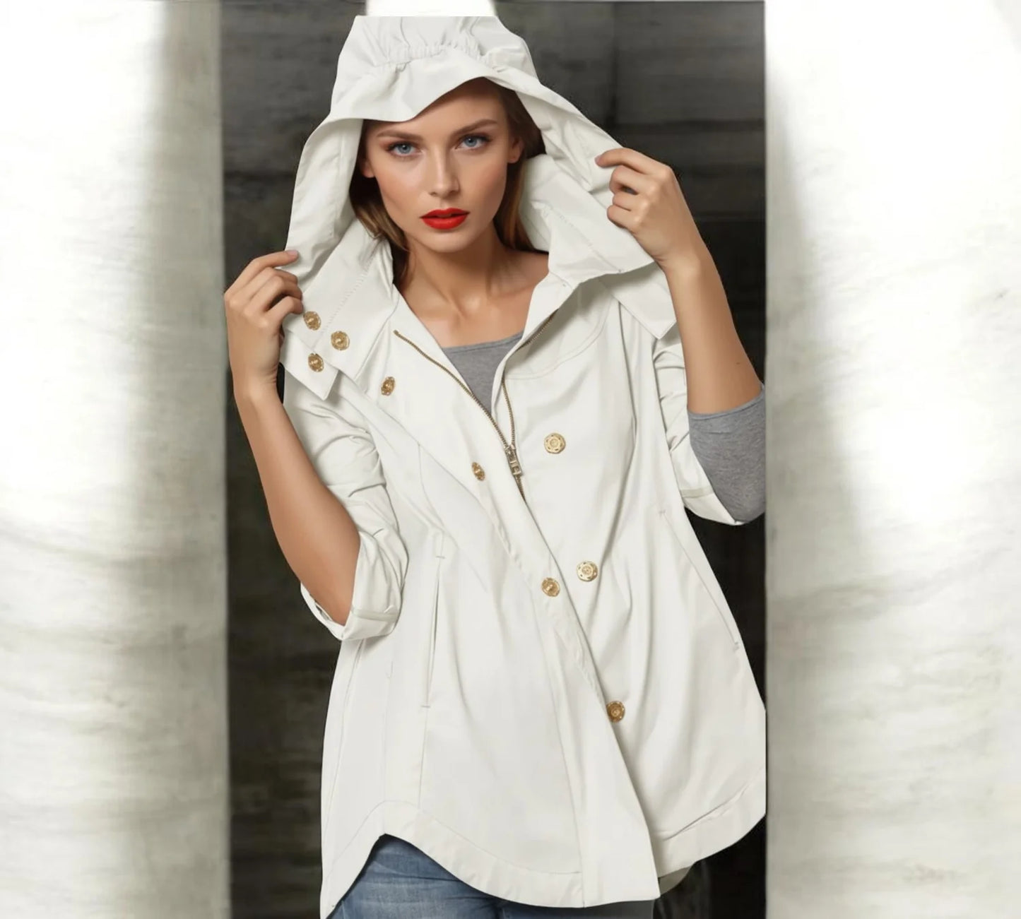 Savina Antique White Rain Jacket