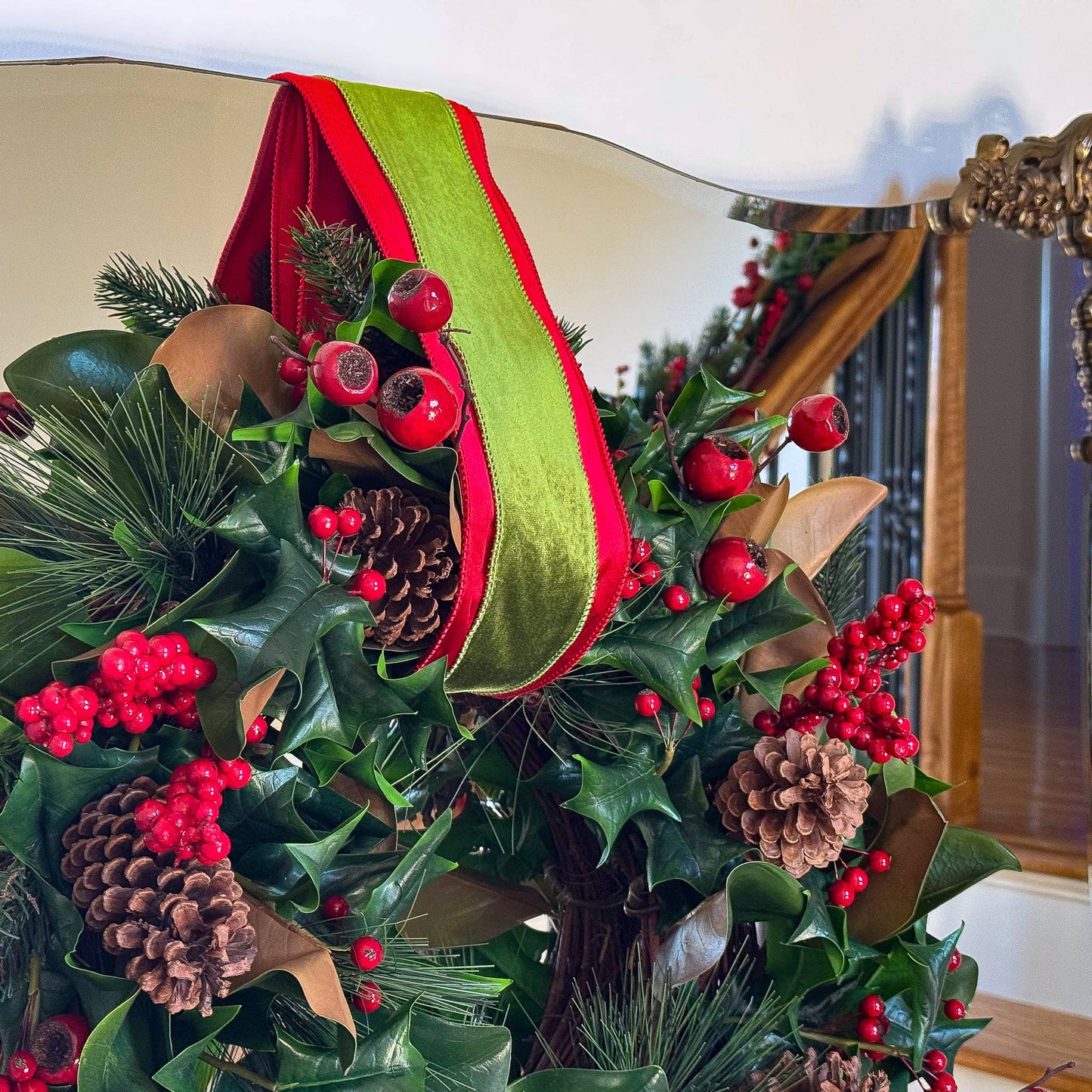 Magnolia & Red Berry Wreath - 24 Inch