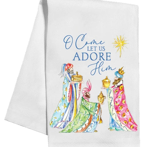 Kitchen Towel-Handpainted O Come Let  Us Adore Him