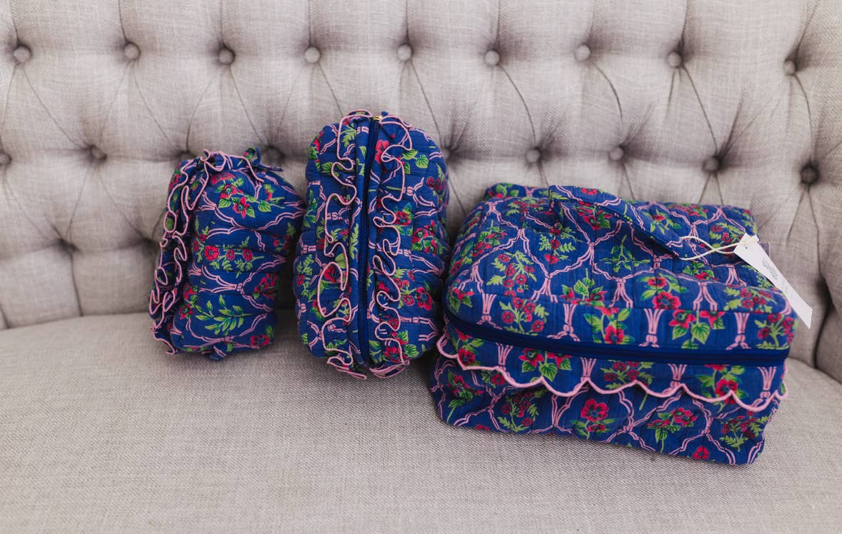 Midnight Luxe | Quilted Ruffle Cosmetic Bags-set of 3