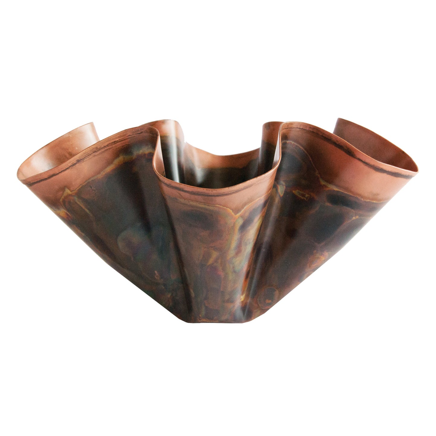 Oxidized Copper Finish Metal Ruffled Bowl