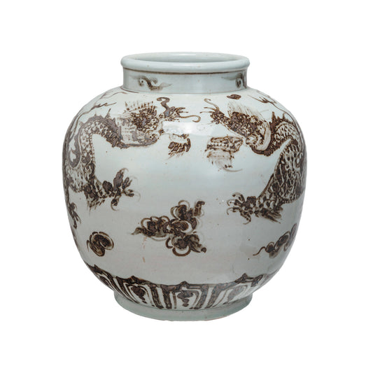 Hand-Painted Porcelain Vintage Reproduction Vase w/ Dragons