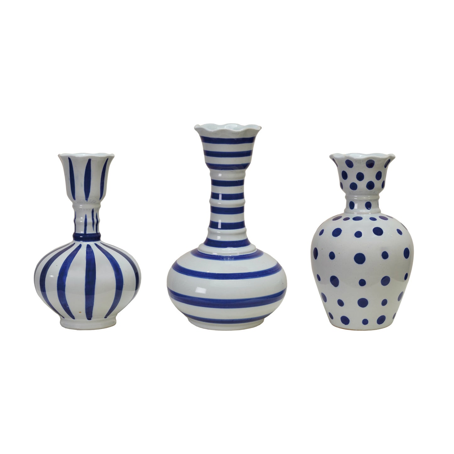 Hand-Painted Stoneware Vase with Dots/Stripes, 3 Styles