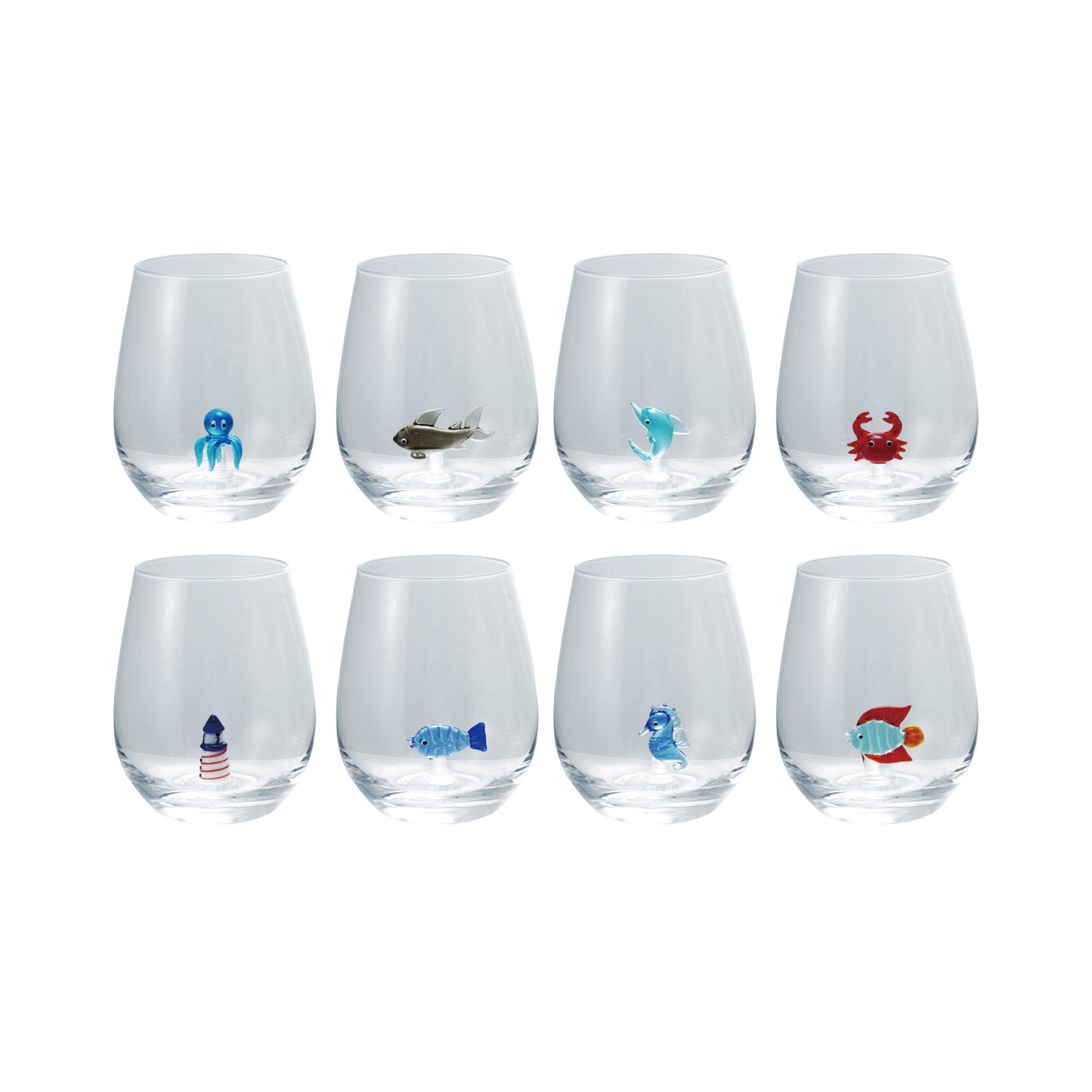 Ocean Stemless Wine Glass with Hand-Blown Figure Inside, 8 Styles