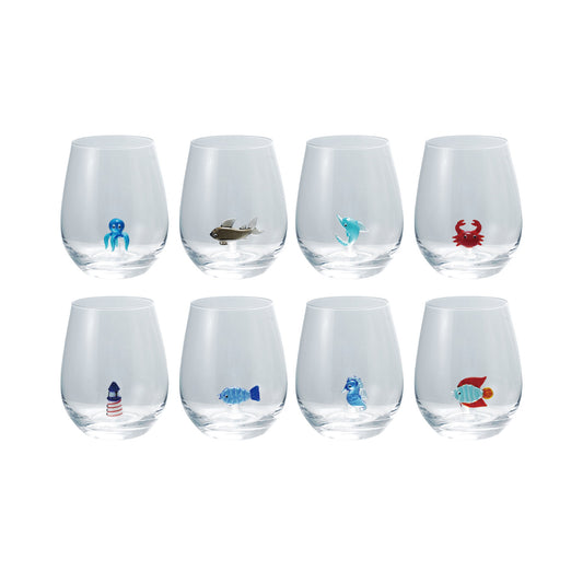 Ocean Stemless Wine Glass with Hand-Blown Figure Inside, 8 Styles