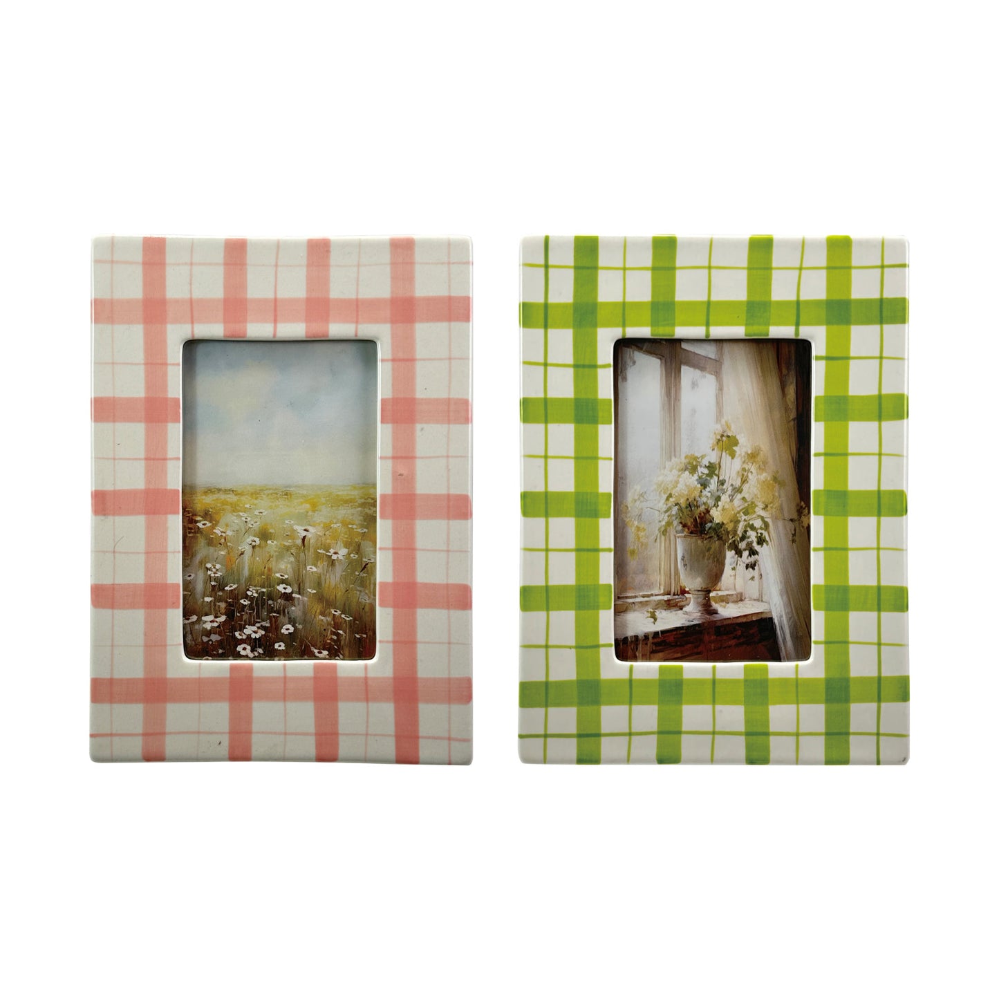 Hand-Painted Stoneware Plaid Photo Frame Assorted 4x6