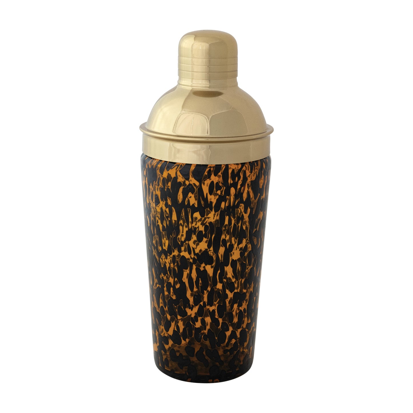 Glass Cocktail Shaker w/ Stainless Steel Top Tortoise Shell & Gold Finish