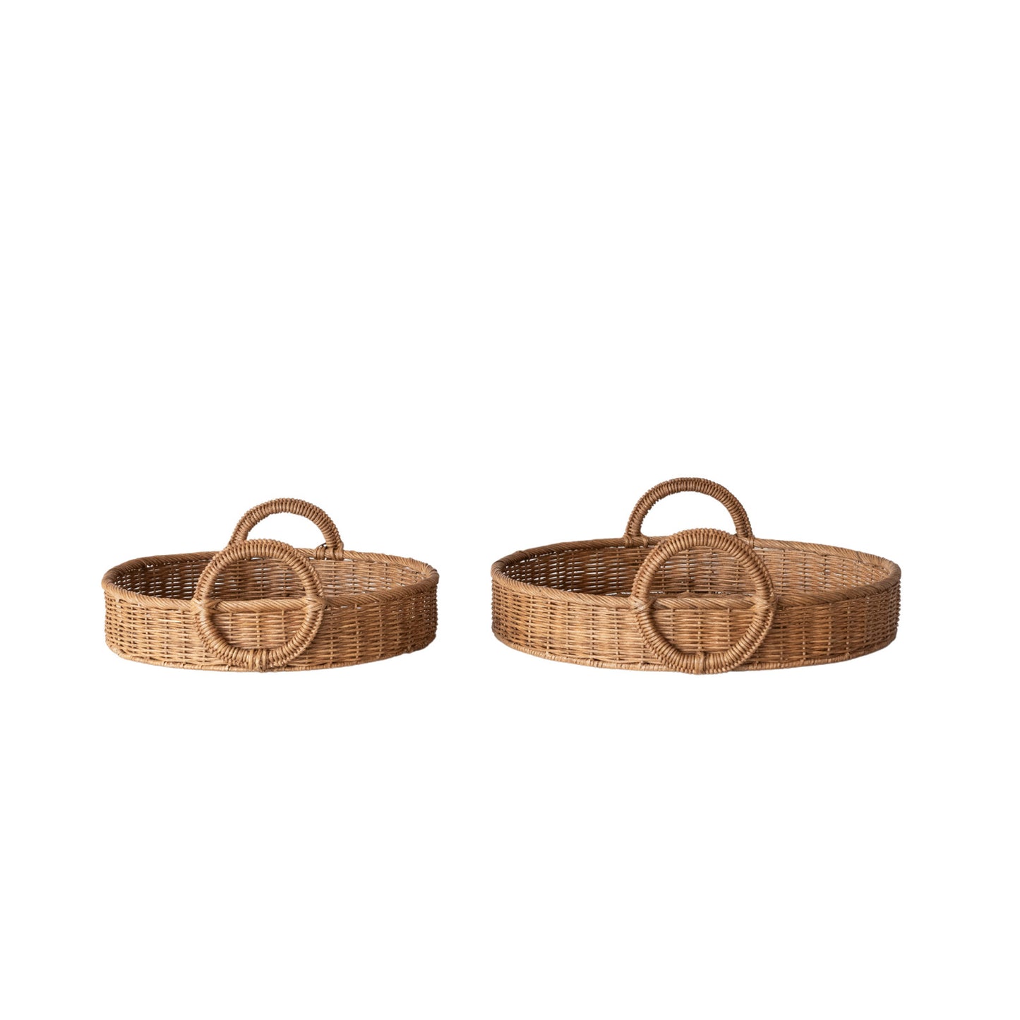 Decorative Woven Rattan Trays with Circle Handles-natural small