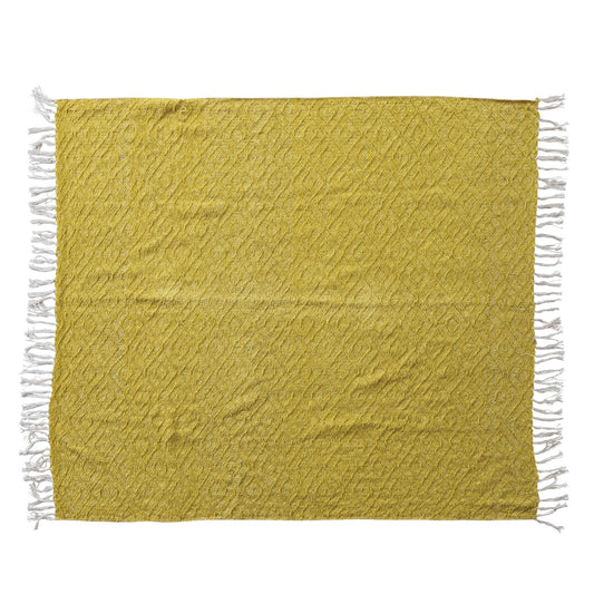 Woven Fabric Chenille Throw with Diamond Pattern & Fringe