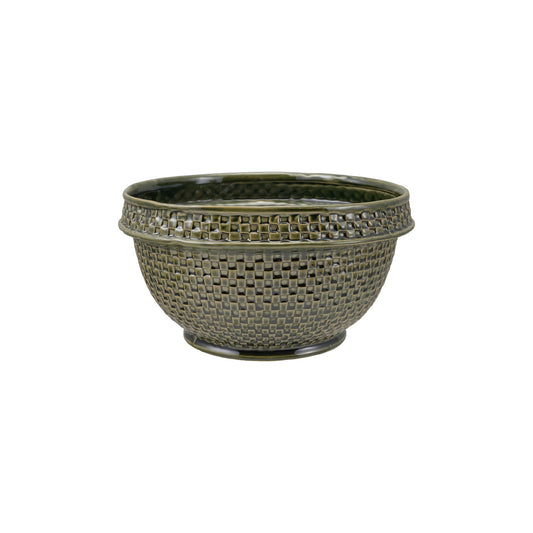 Green Stoneware Basket Weave Bowl
