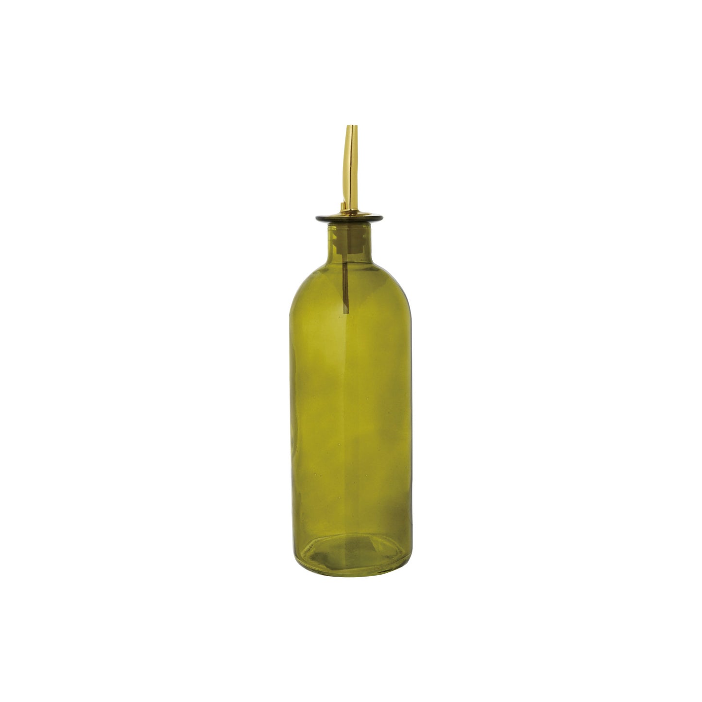 Green and Gold Glass Oil Cruet with Metal Stopper