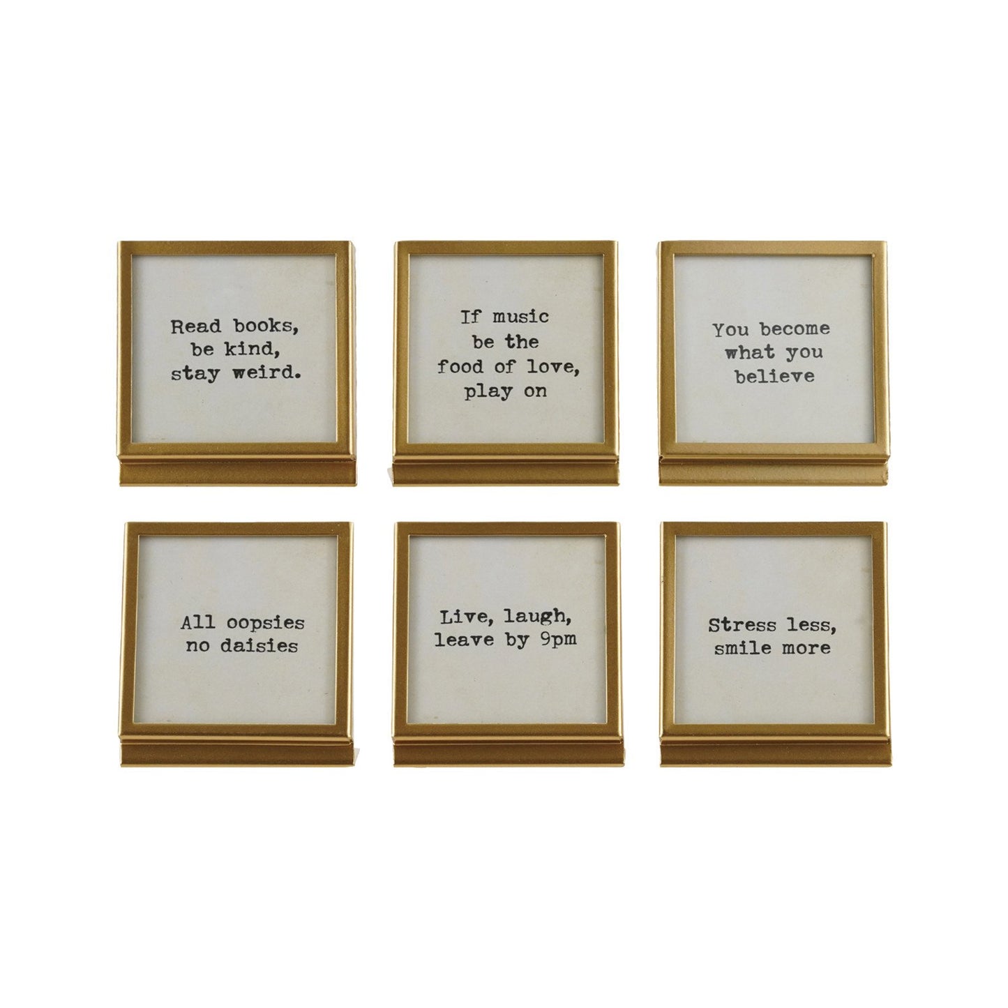 Metal & Glass Frame with Easel & Saying, Gold Finish 3x3