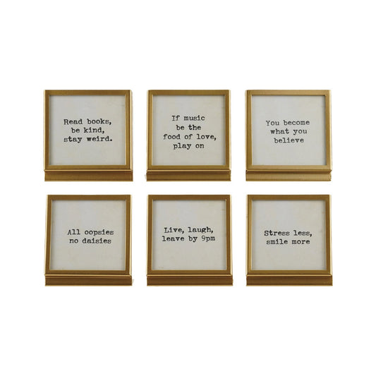 Metal & Glass Frame with Easel & Saying, Gold Finish 3x3