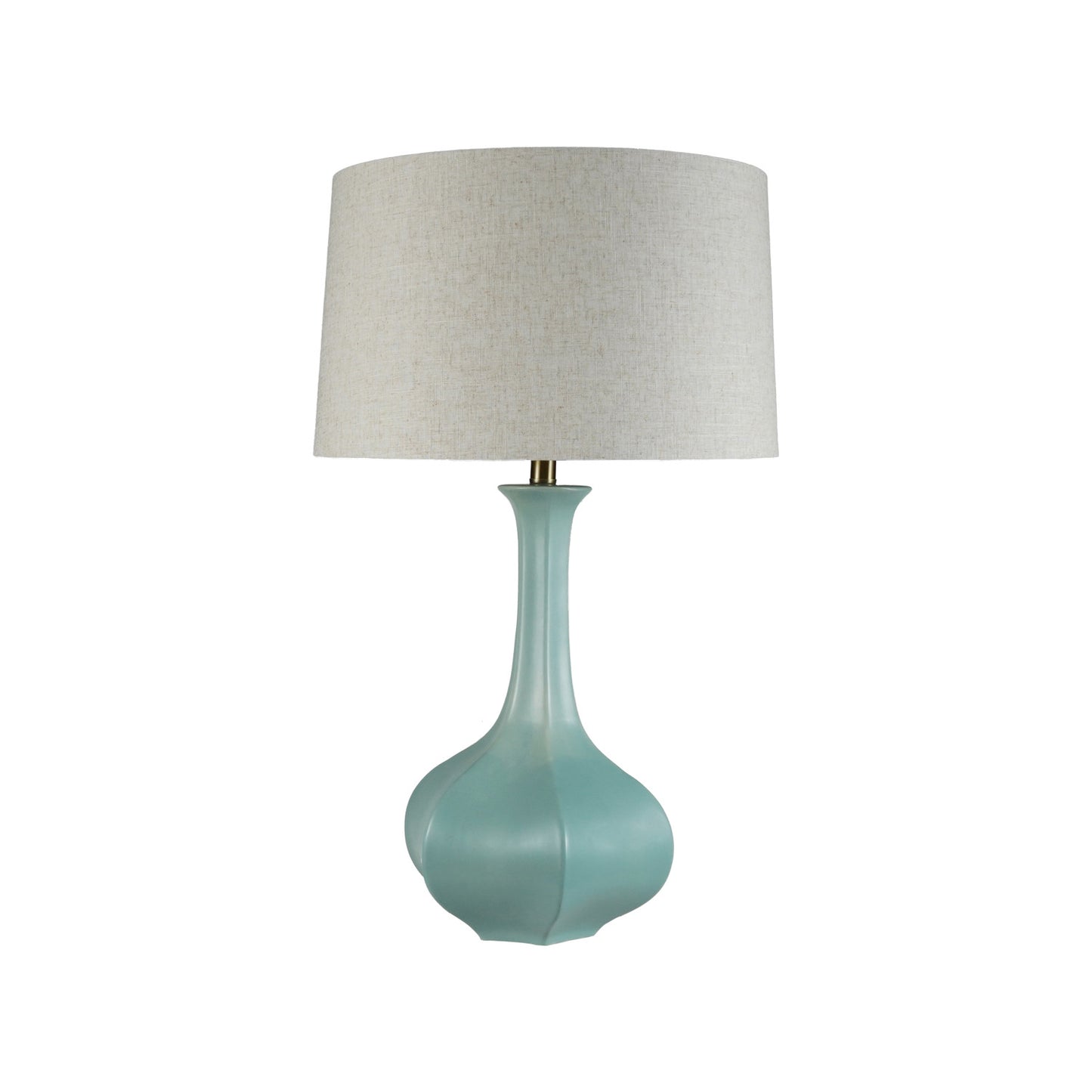 Stoneware Pleated Table Lamp with Acrylic Base & Linen Shade, Teal & Gold Finish