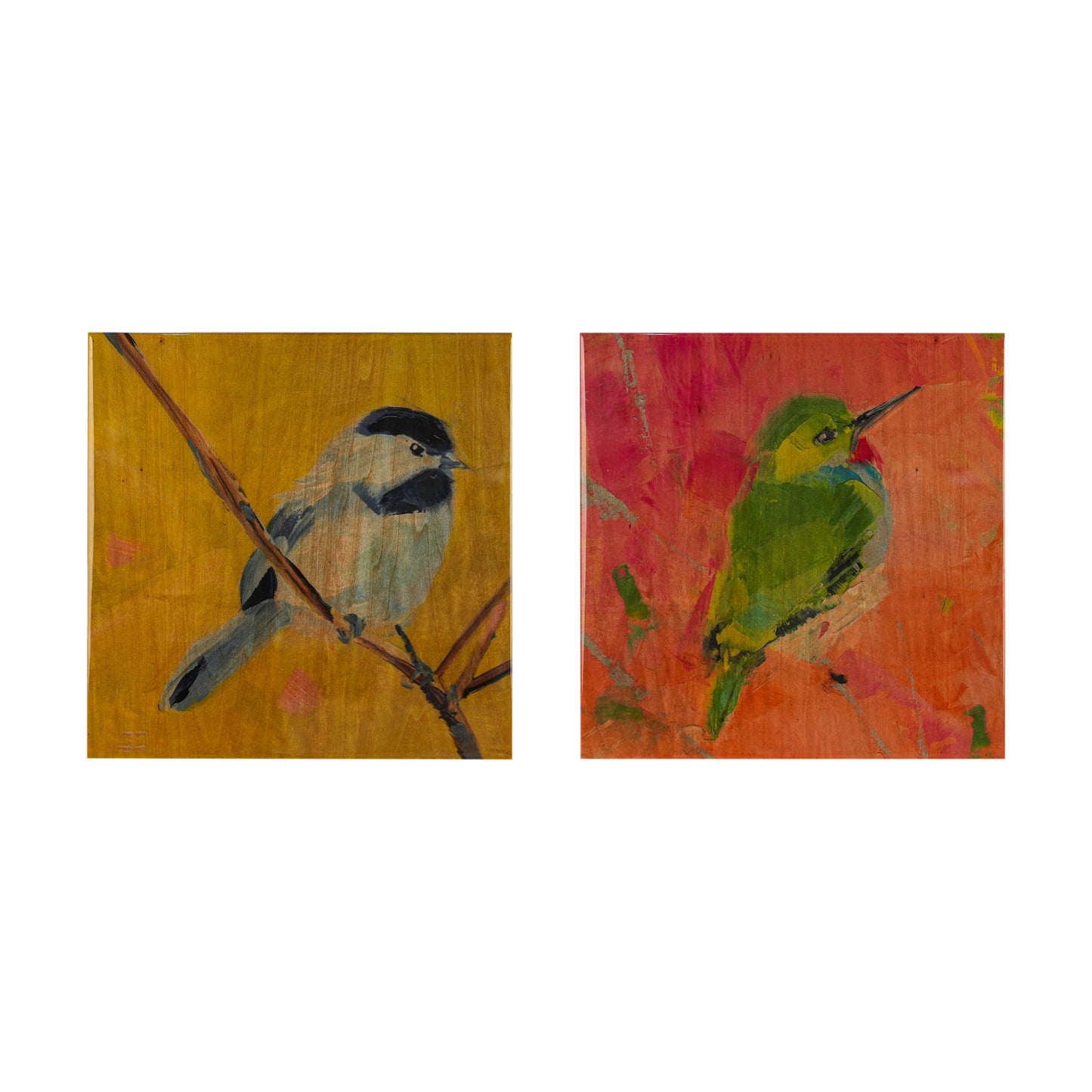 Hand-Painted Lacquered Wood Wall Decor with Bird, 2 Styles