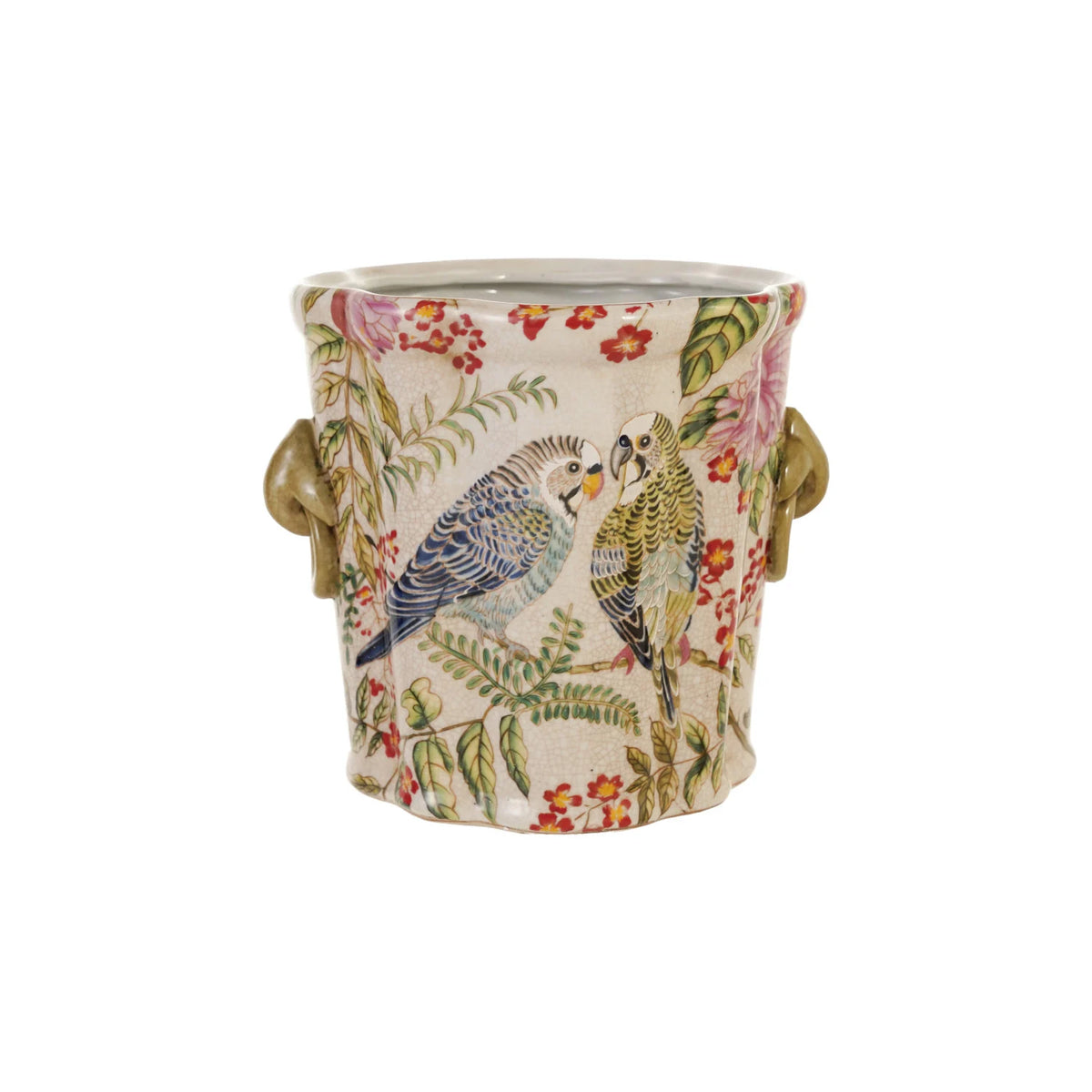 Hand-Painted Parakeet Planter with Handles