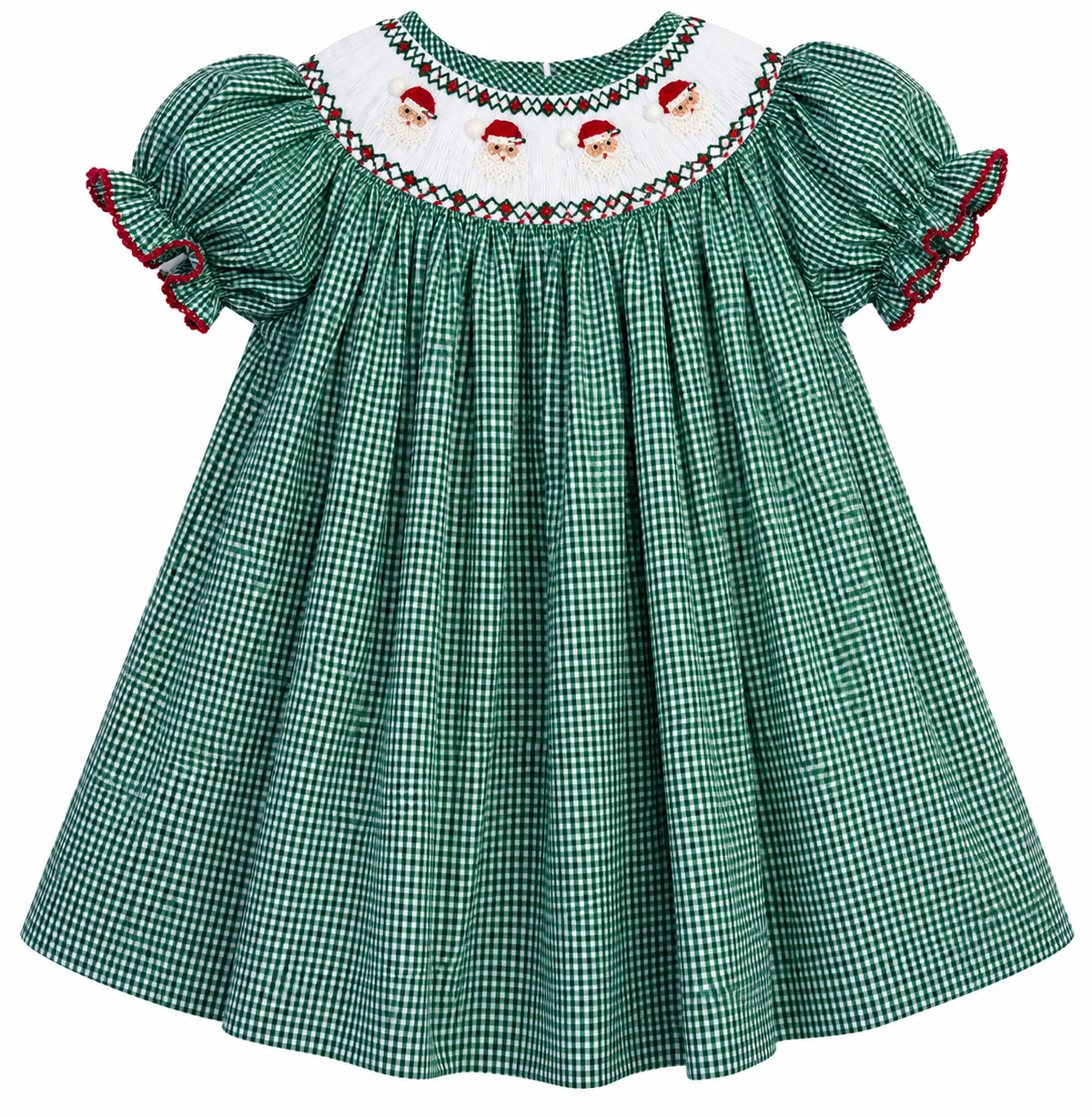 Emma Santa Green Gingham Smock Bishop Dress
