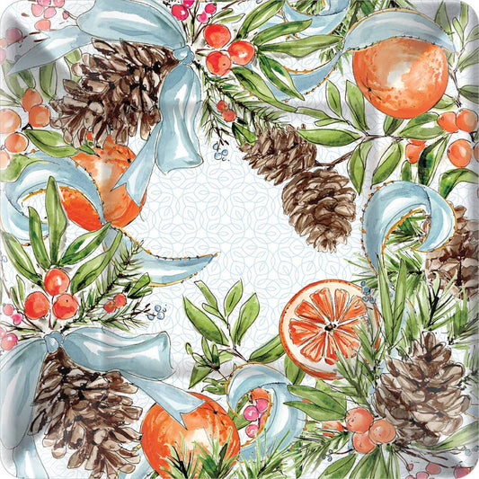 10" Square Plate Pinecones & Ribbons Pack of 8 Fall Autumn