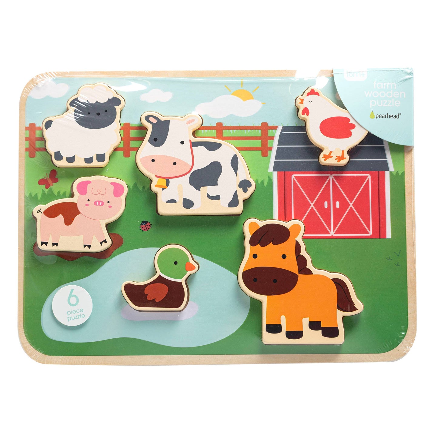 Wooden Barn Animal Puzzle, 6 piece Farm Sounds Learning Toy
