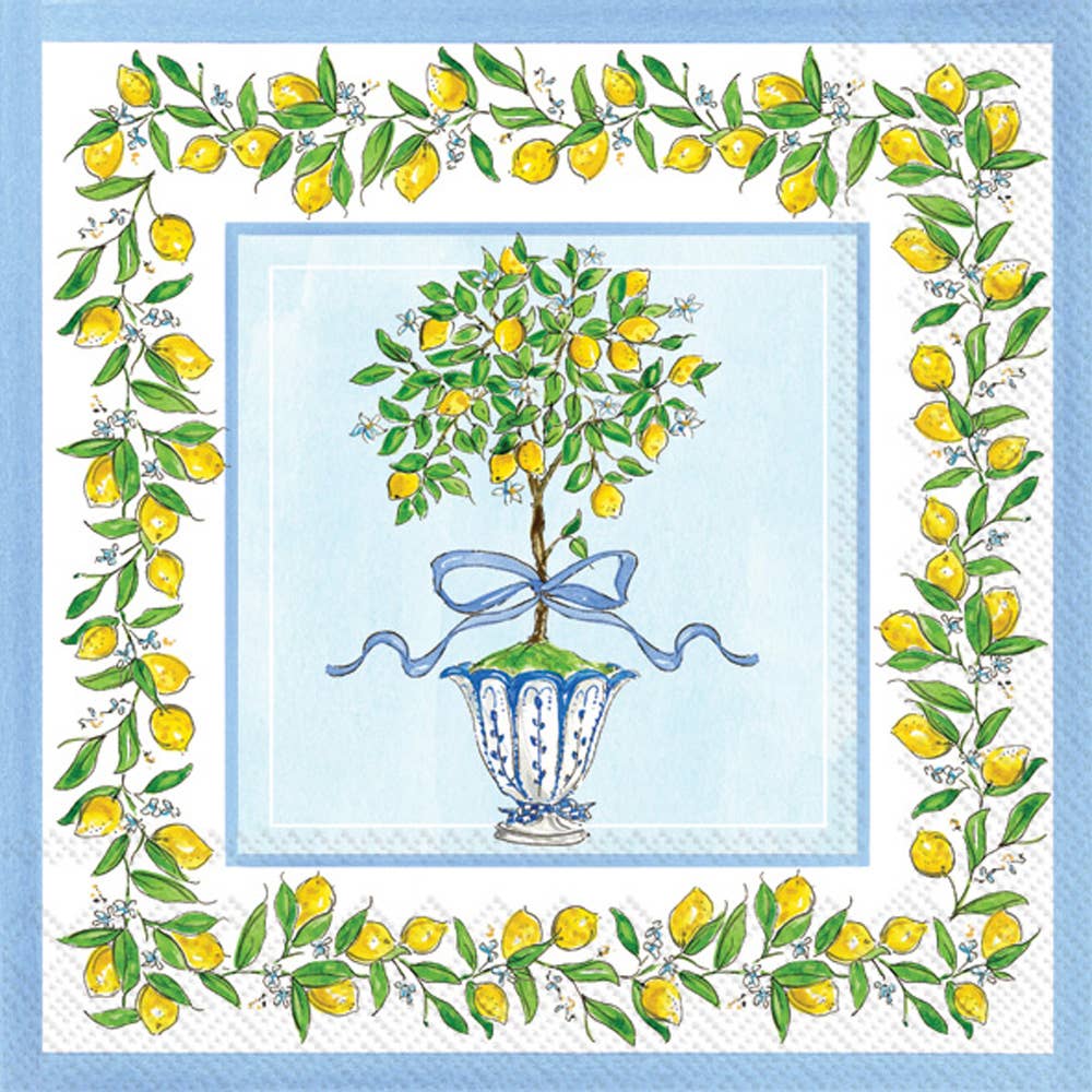Paper Cocktail Napkins 20 ct Rosanne Beck Lemon Topiary