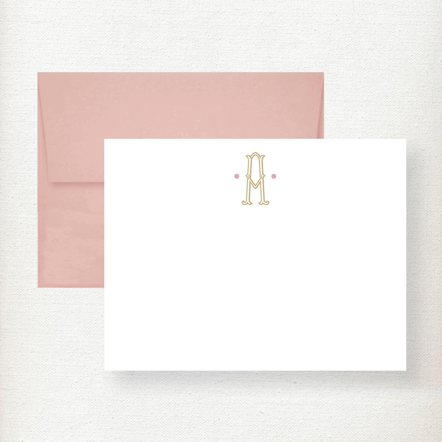 Ornate Initial Dots Note Card: Navy + Pink / T