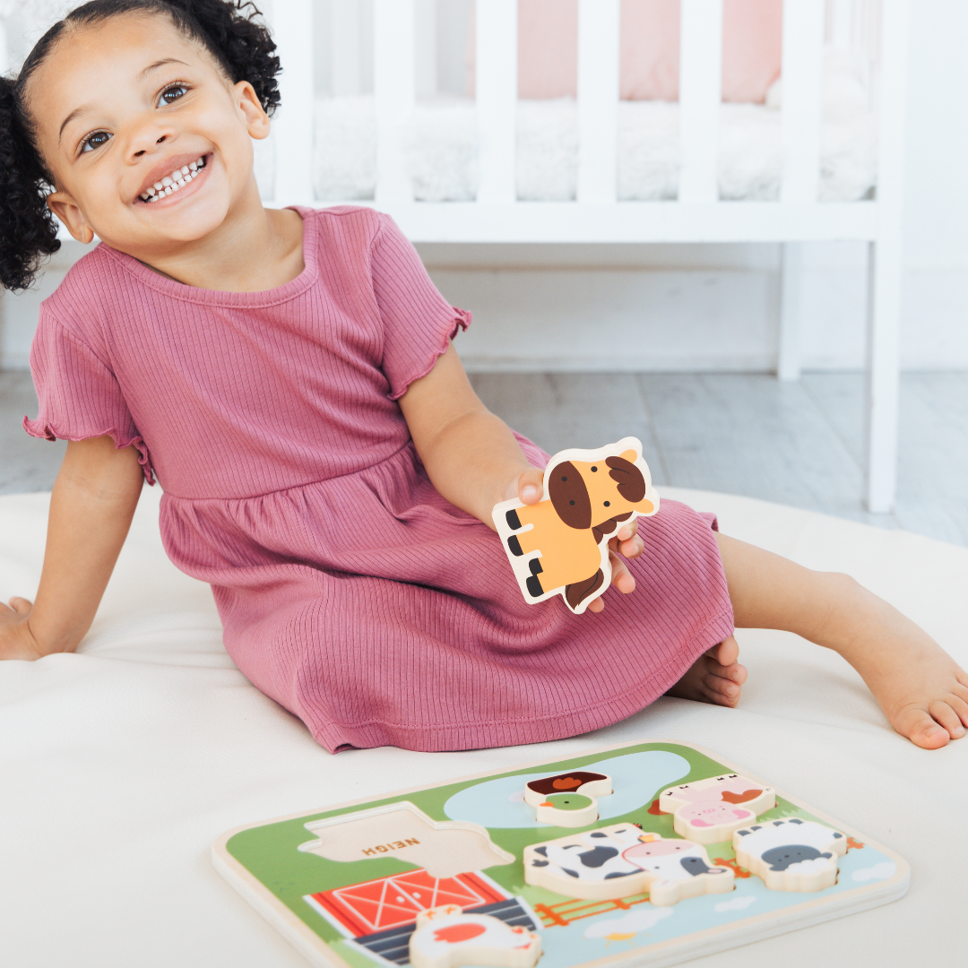 Wooden Barn Animal Puzzle, 6 piece Farm Sounds Learning Toy