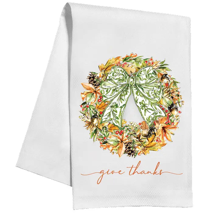 Kitchen Towel-Give Thanks Fall Wreath