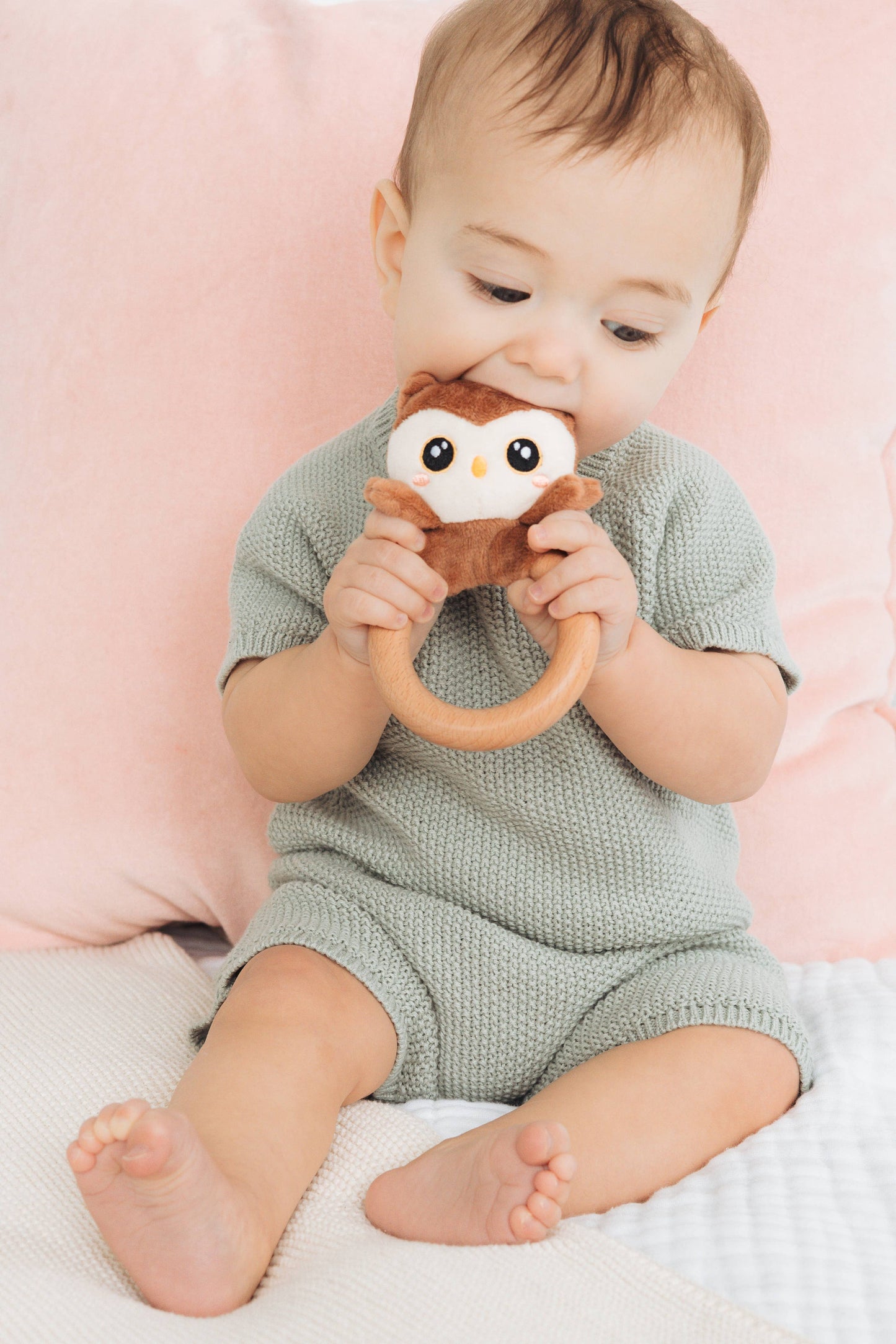 Owl Wooden & Plush Baby Teether
